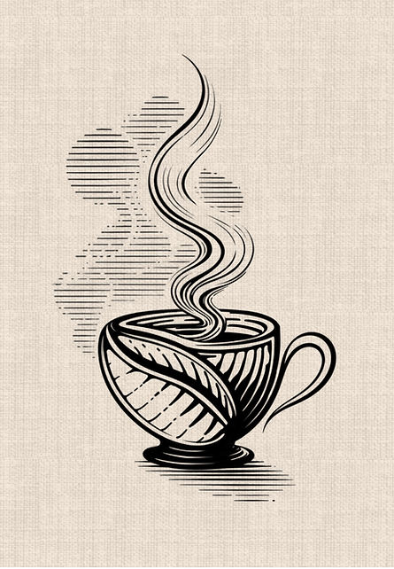 Vietnamese coffee cup with flowing steam minimalist black linework tattoo design by DN Tattoo Vietnam