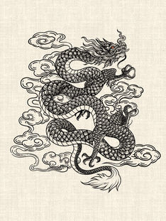Vietnamese dragon with detailed scales and traditional clouds in black graphic tattoo design by DN Tattoo Vietnam