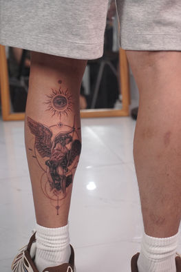 Winged Warrior Calf Tattoo in Da Nang | DN TATTOO