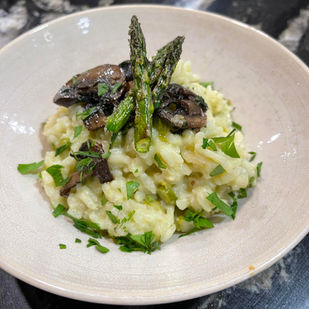 Asparagus Risotto with Garlic Mushrooms