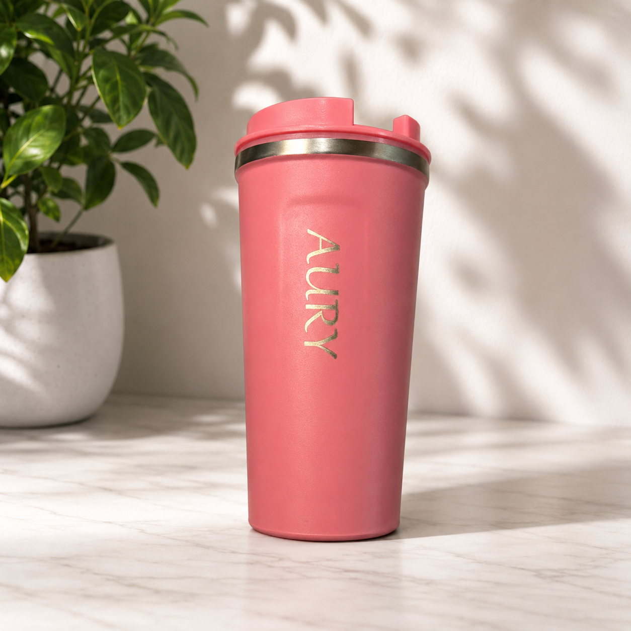AURY Insulated Travel Mug with Leak-Proof Lid (24 Oz - Pink)