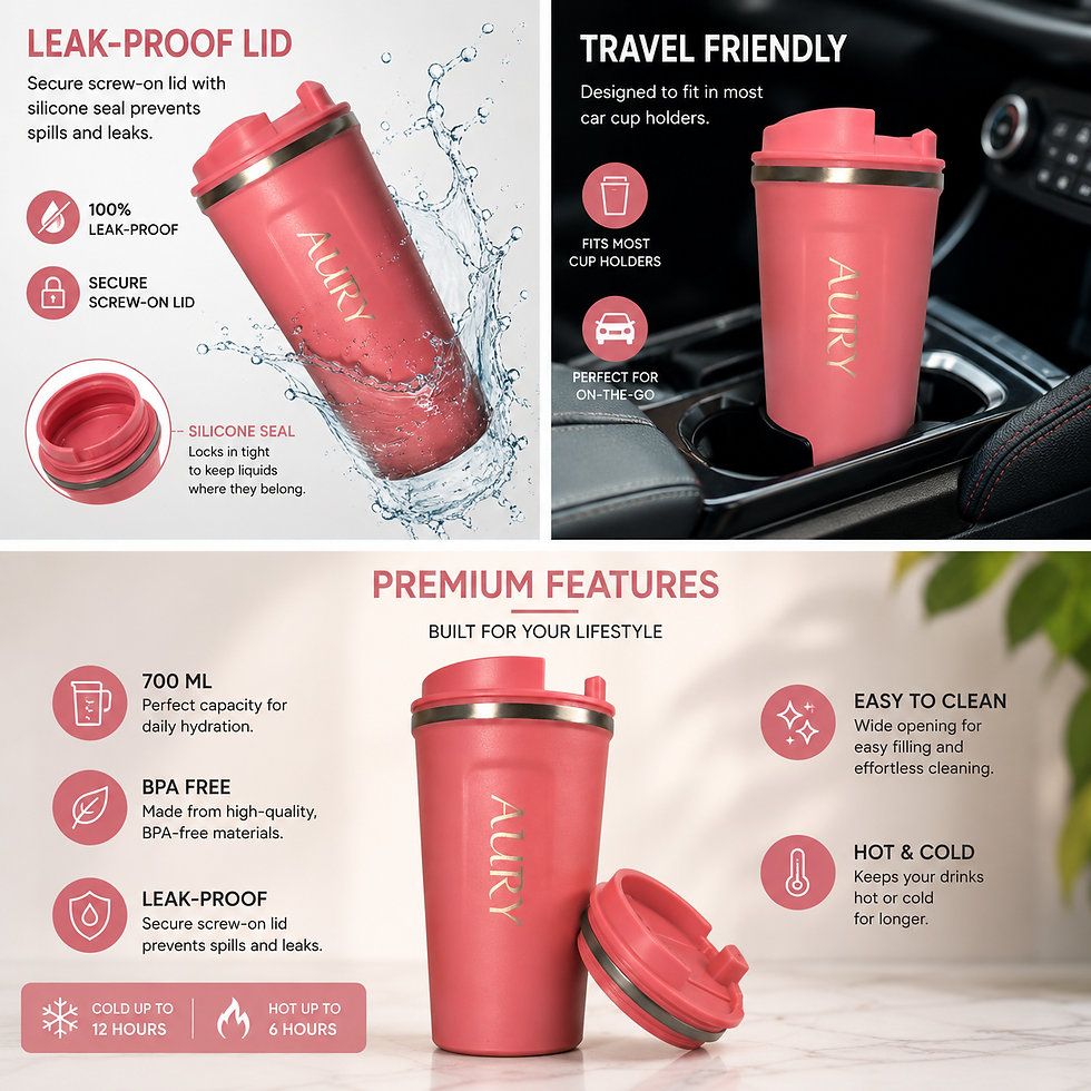 Thumbnail: AURY Insulated Travel Mug with Leak-Proof Lid (24 Oz - Pink)