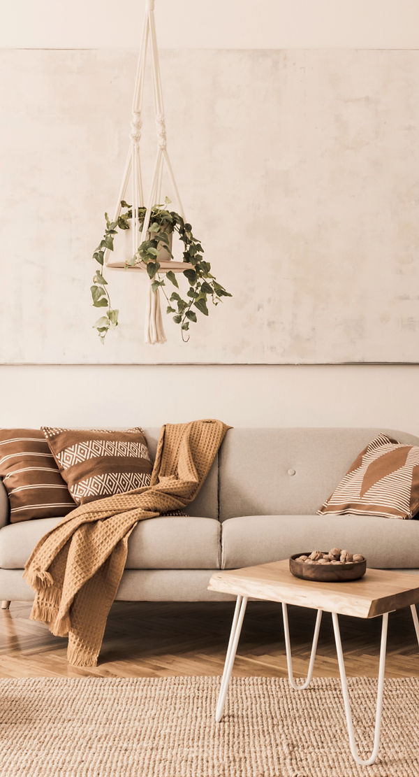 The stylish boho compostion at living ro