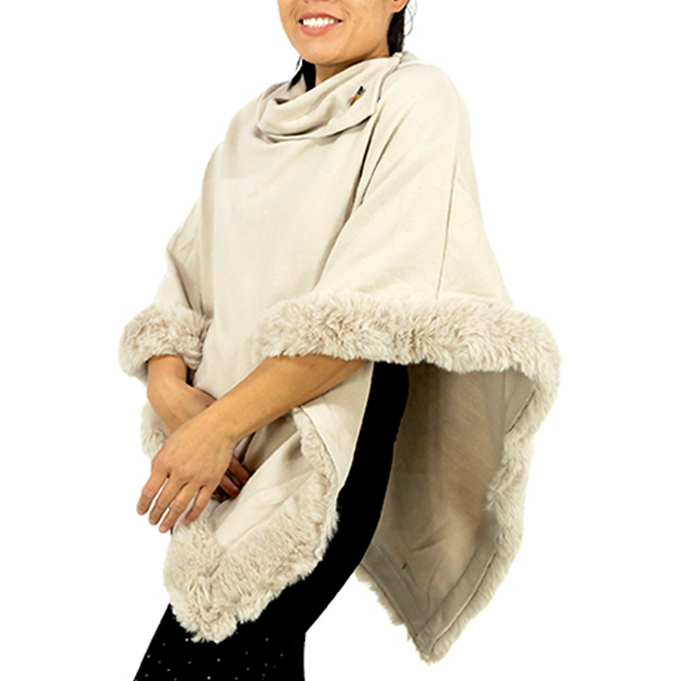 Thumbnail: Poncho – Fur Trim & Button Collar (Winter)
