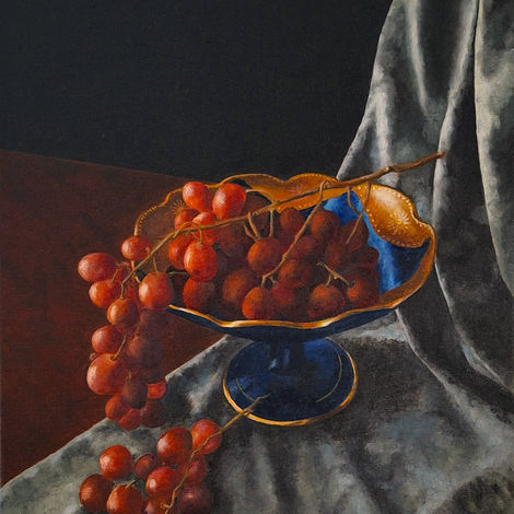 Stillleben, oil on canvas, Trauben, ciaroscuro, thomas aebi, fineart, barock