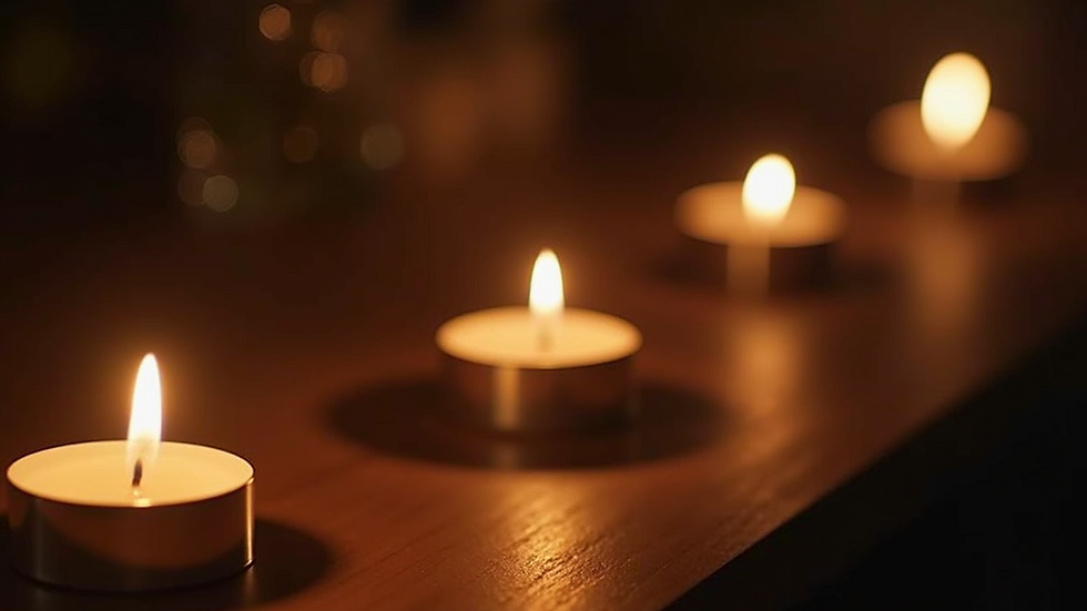 High angle view of candlelight in a peaceful setting