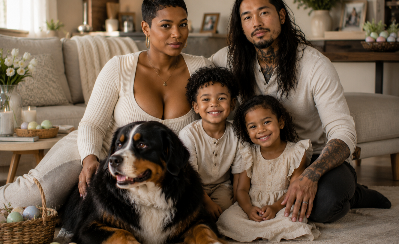 Event Horyzonz Photography family portrait preview with relatives gathered closely indoors.