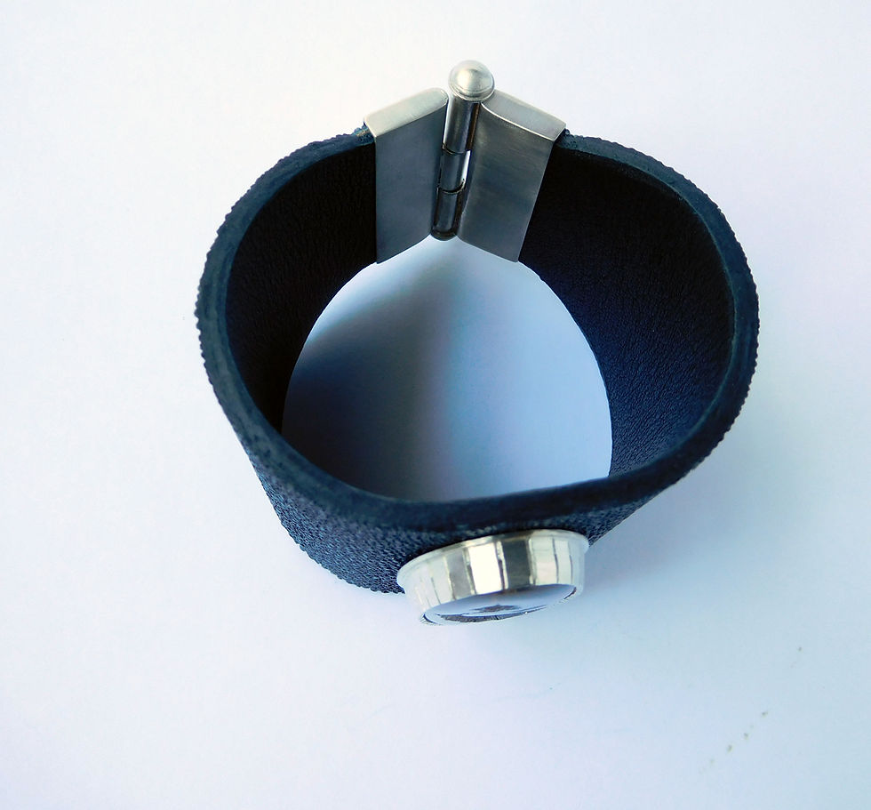 Thumbnail: Sterling Silver Black Stingray Cuff Bracelet with Drusy
