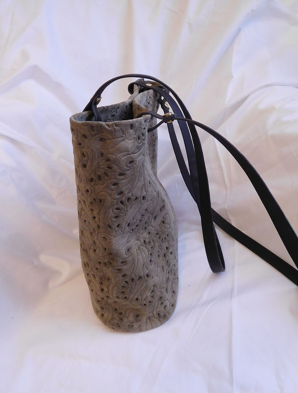 Thumbnail: Hand Stitched Embossed Suede Bucket Bag