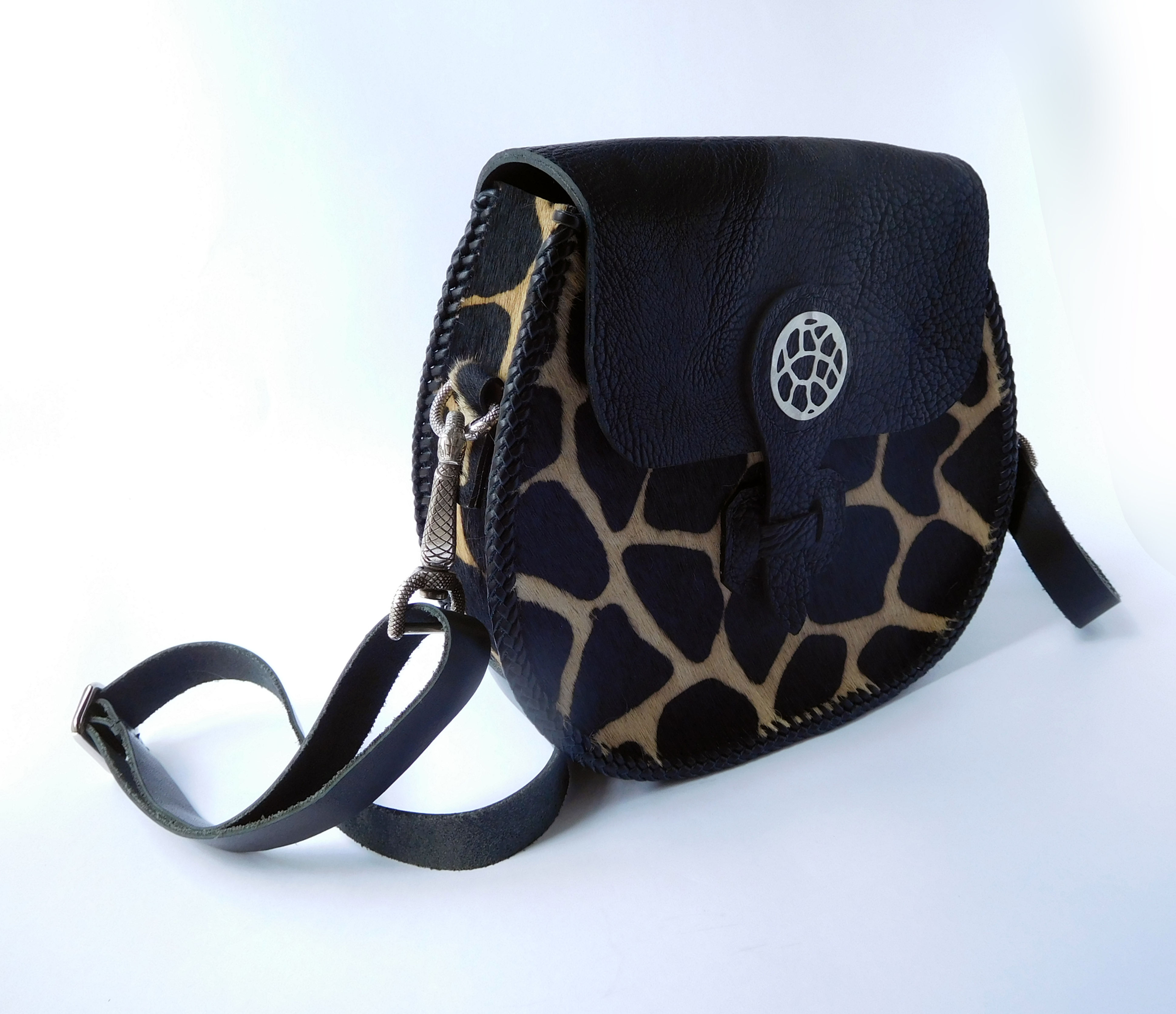 Hair On Giraffe Patterned Hand Made Saddle Bag
