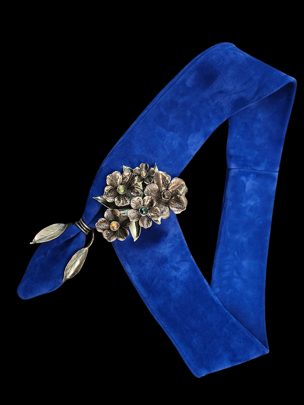 handmade etched brass floral belt buckle