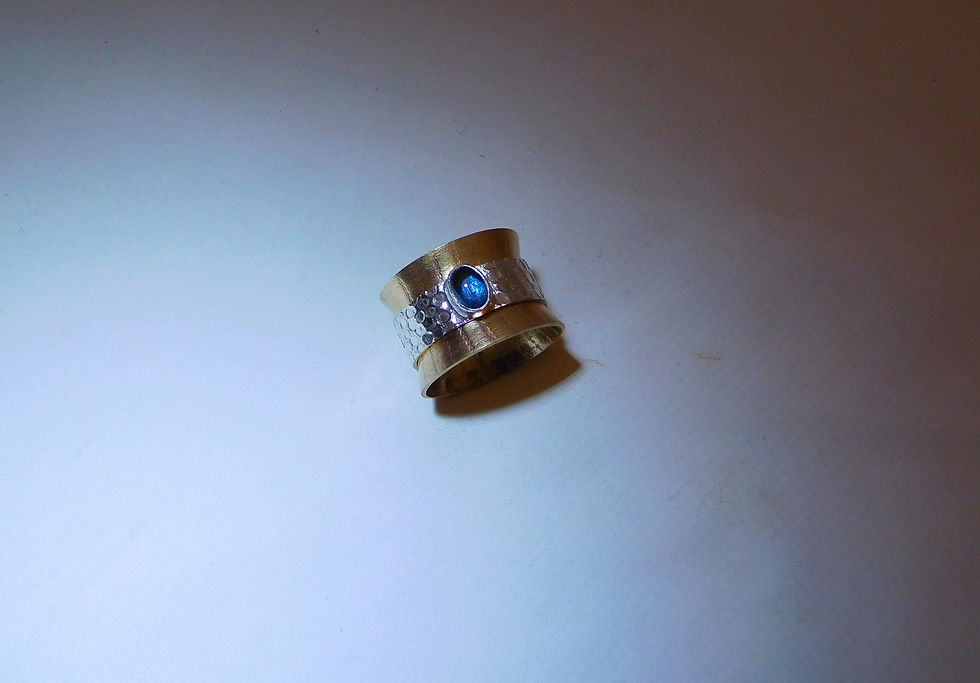 Sterling Silver, Brass & Blue Topaz Spinner Ring