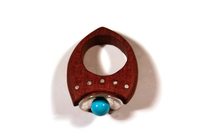 Thumbnail: Sterling Silver, Turquoise & Wood Dome Ring