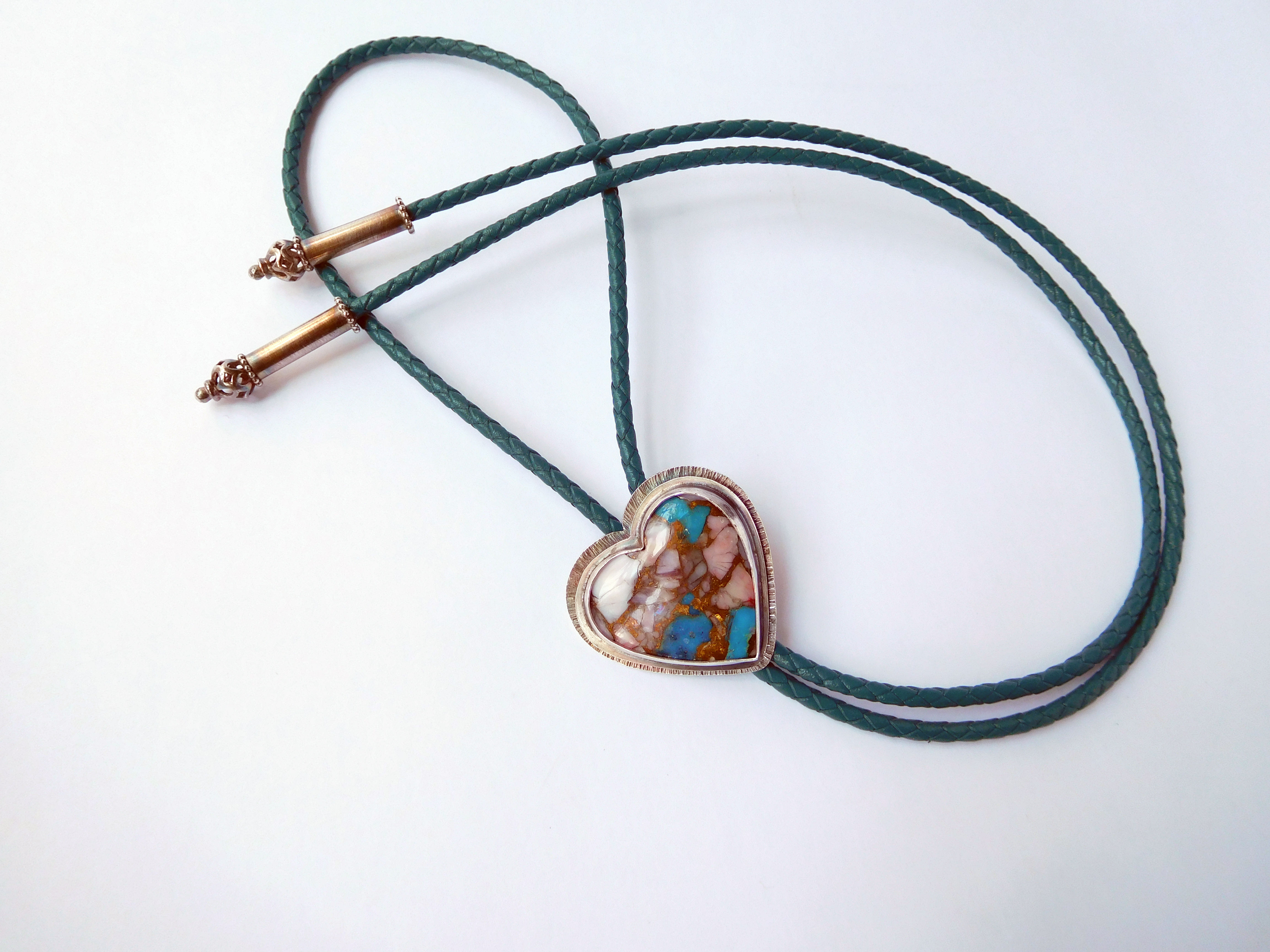 Sterling Silver Turquoise Heart Leather Bolo Tie