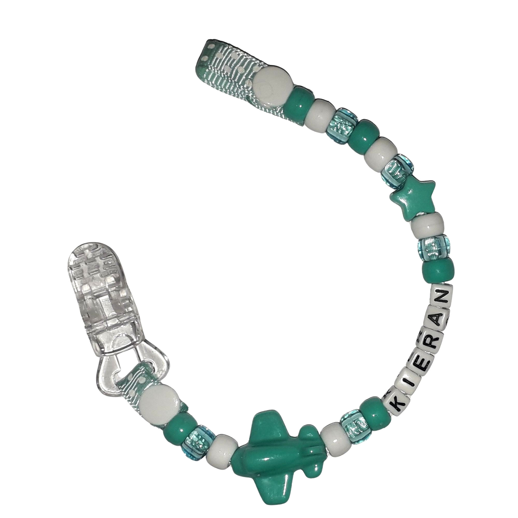 20 Boys personalised teal plane dummy clip