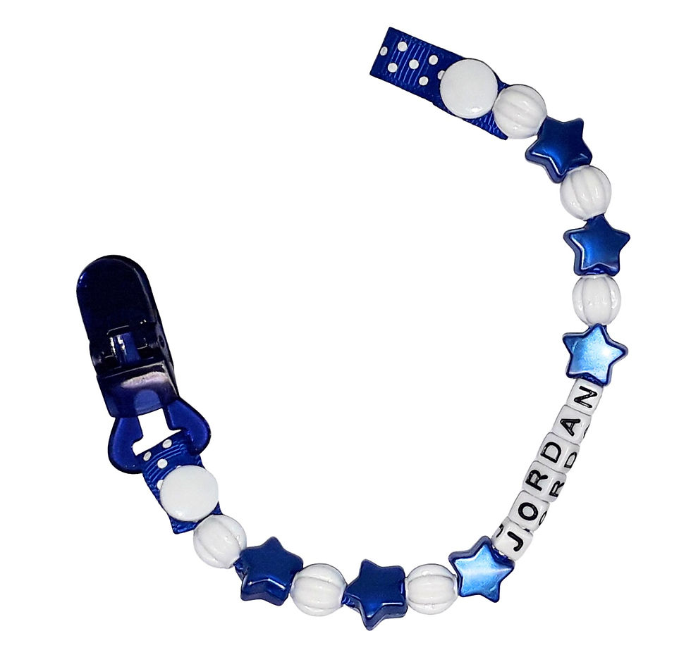42 Boys Pearl Dark Blue Blue Star Personalised Dummy Clip