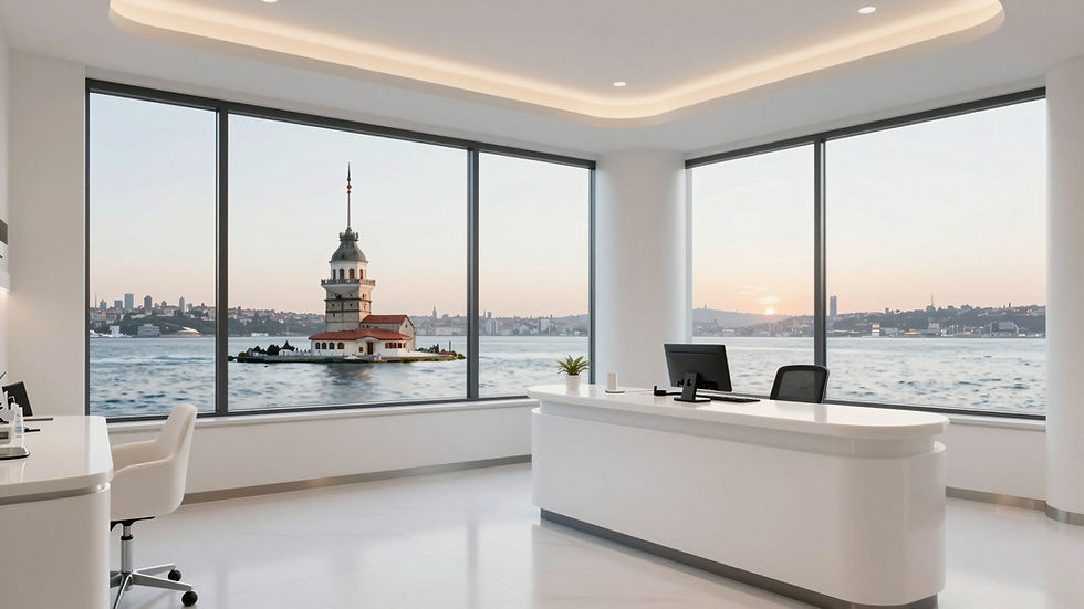 Modern office interior overlooking the Istanbul skyline