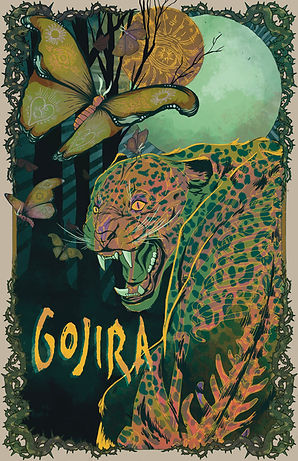 Digitally illustrated concept merch of a Gojira band poster
