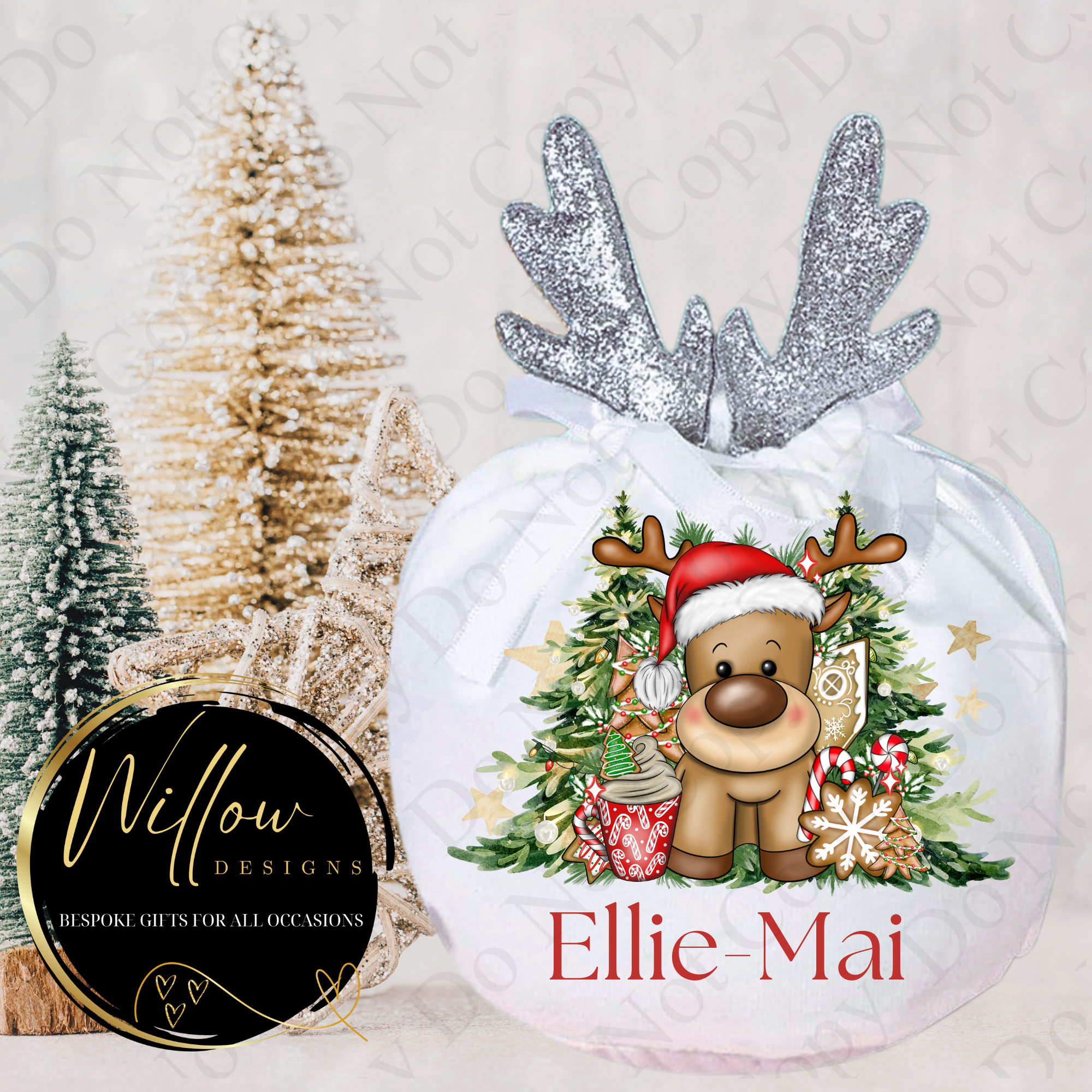 Red reindeer antler Christmas Drawstring Pouch 