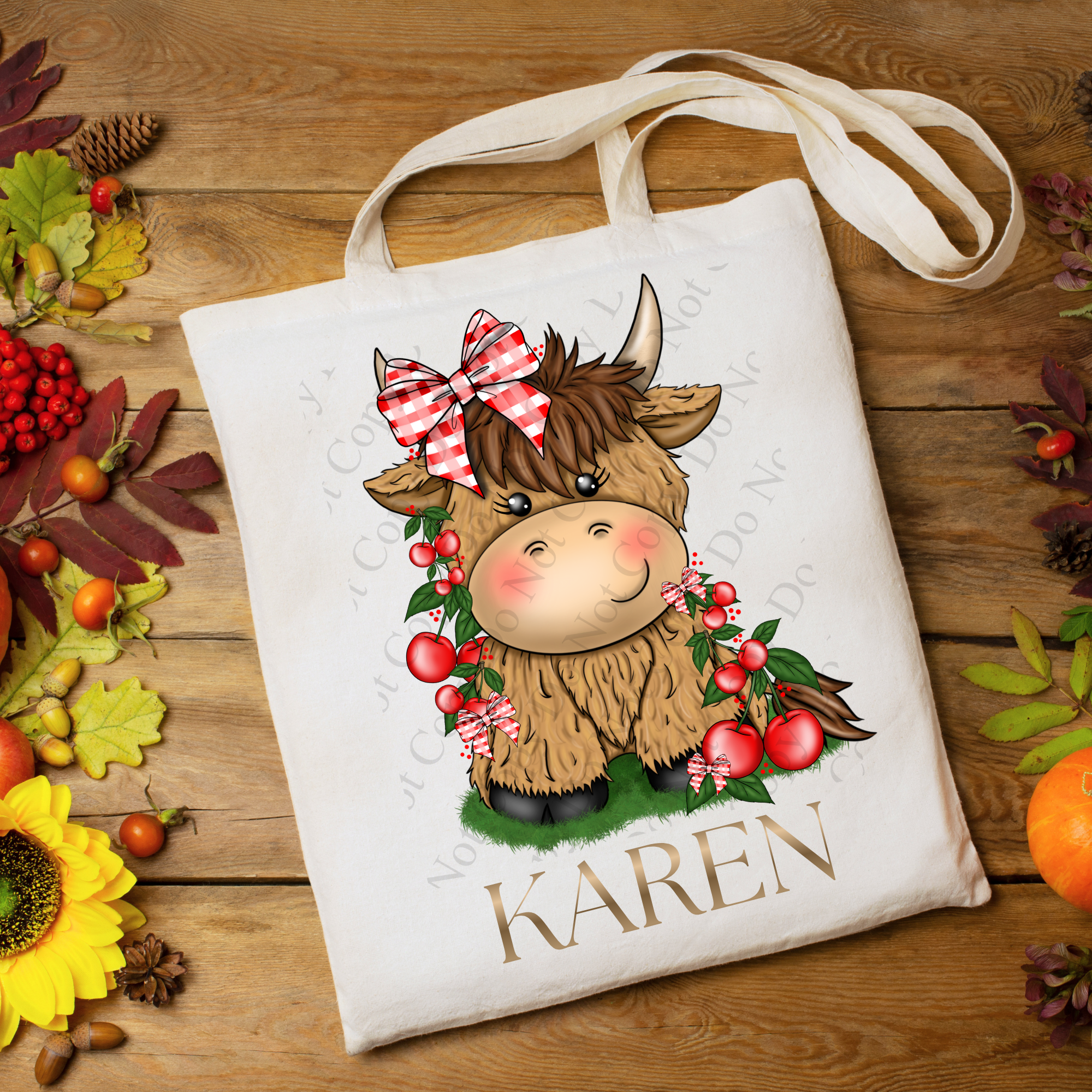cherry cow tote bag