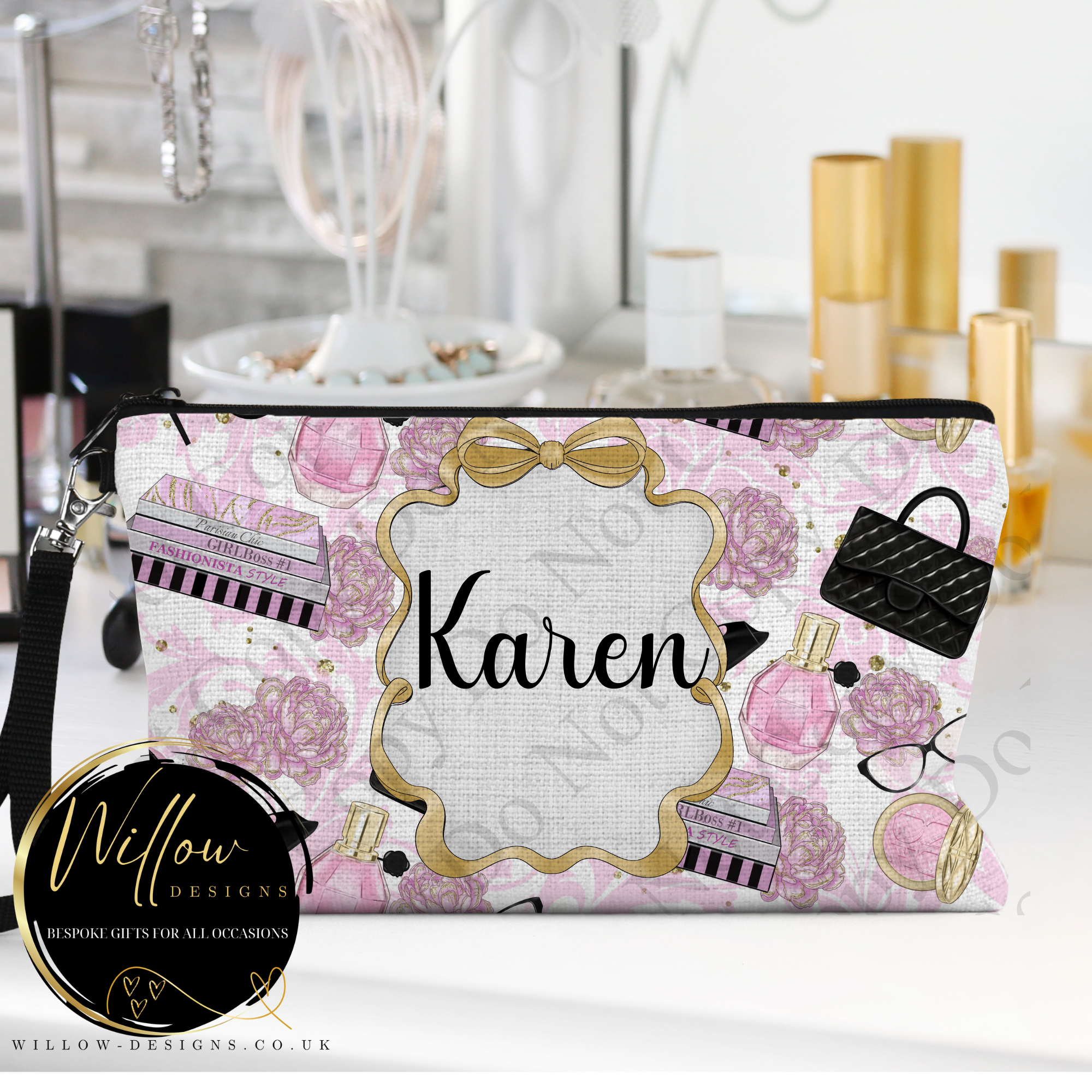 pink and black Make up/pencil case/accessory bag