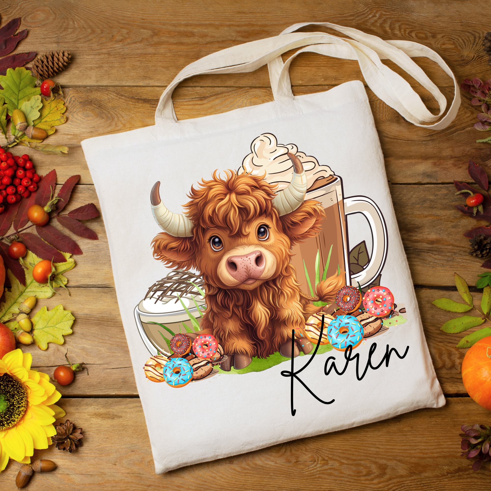 coffee and donut cow tote bag