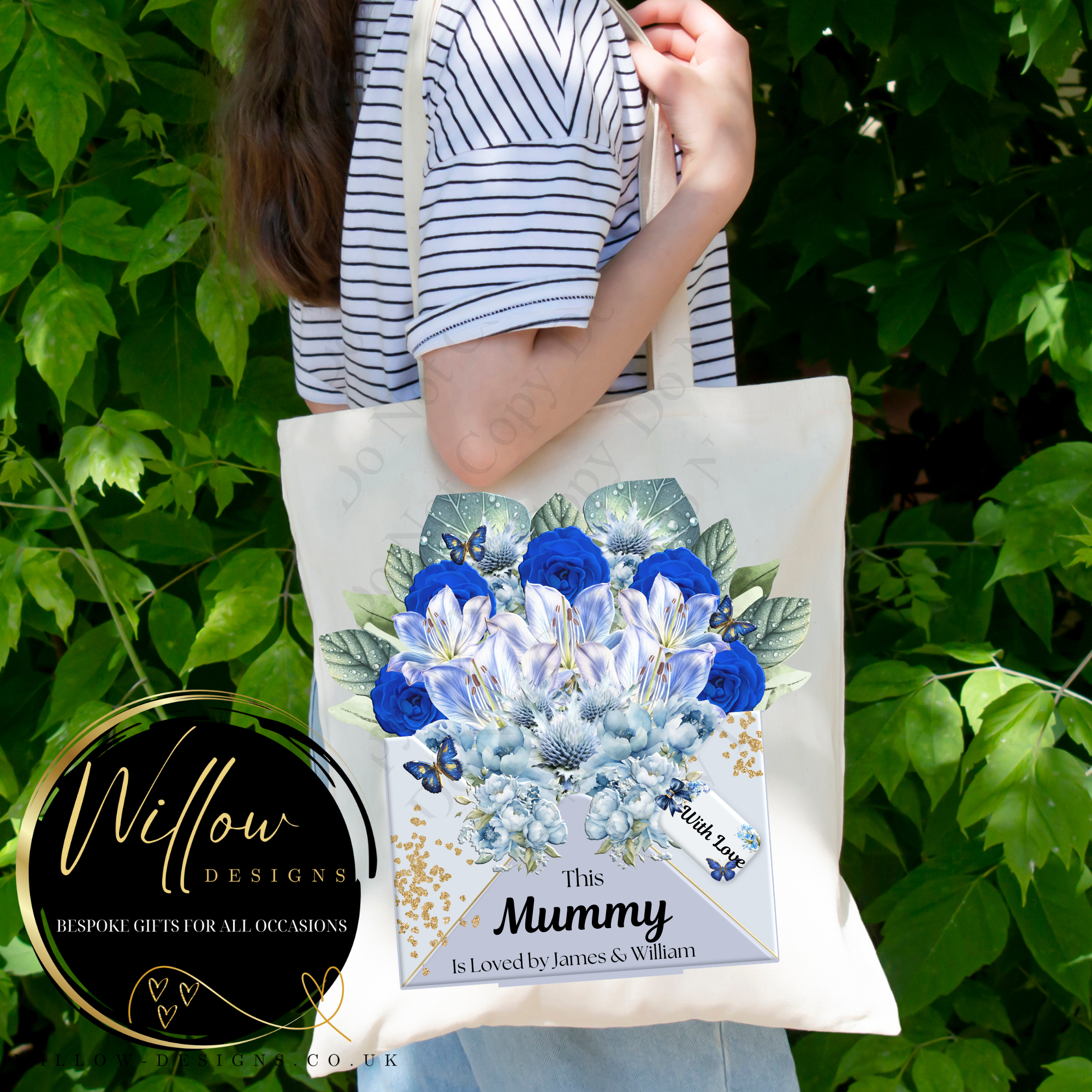 floral envelope bouquet blue design tote bag