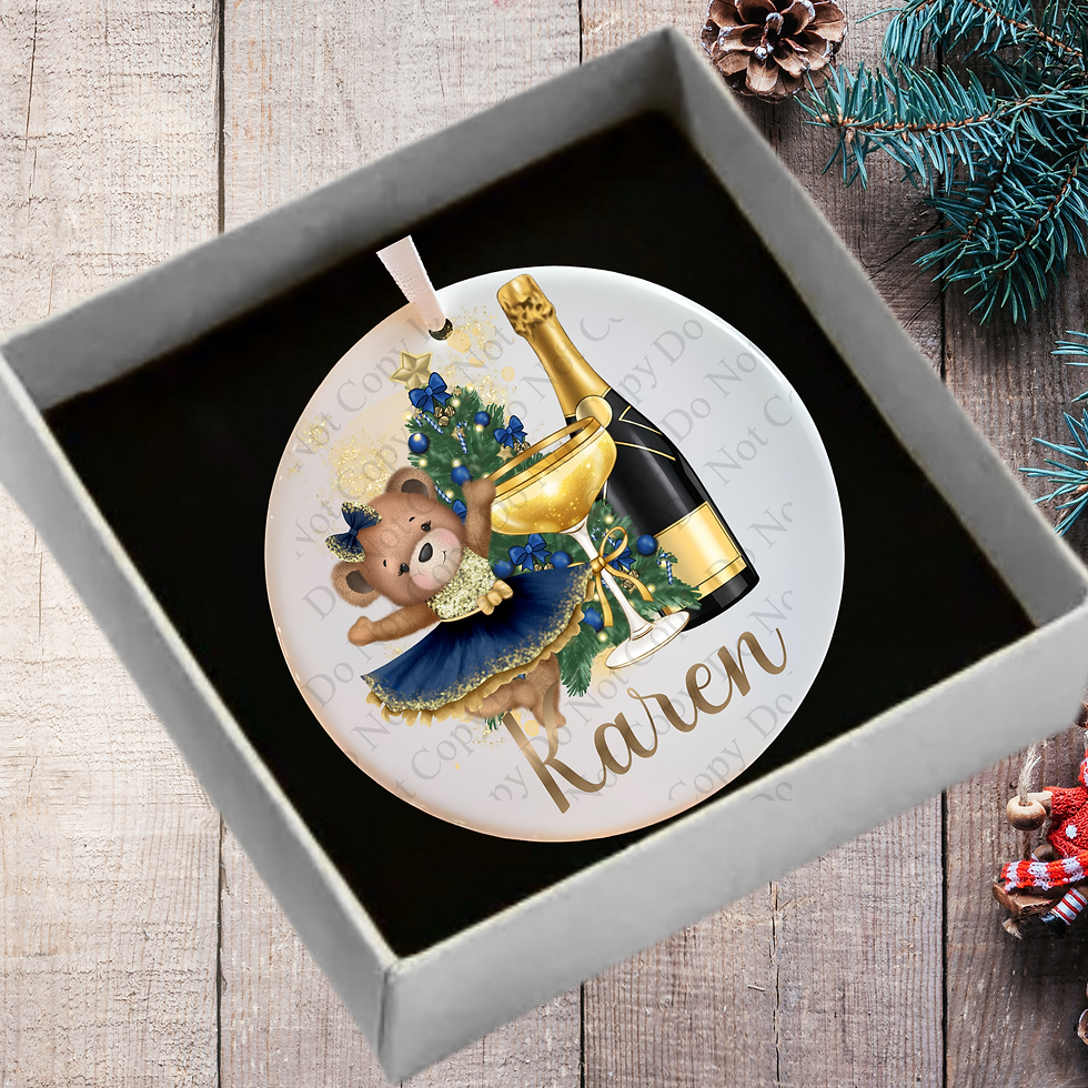 Thumbnail: teddy champagne christmas hanging ornament