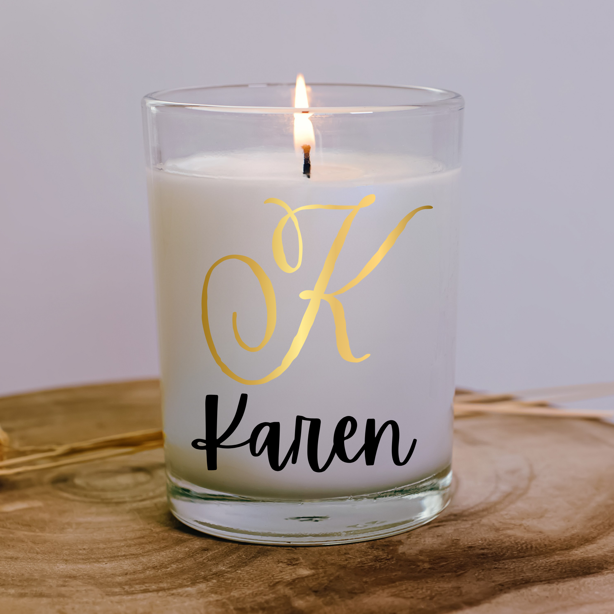 Gold initial Customised glass candle 8cm