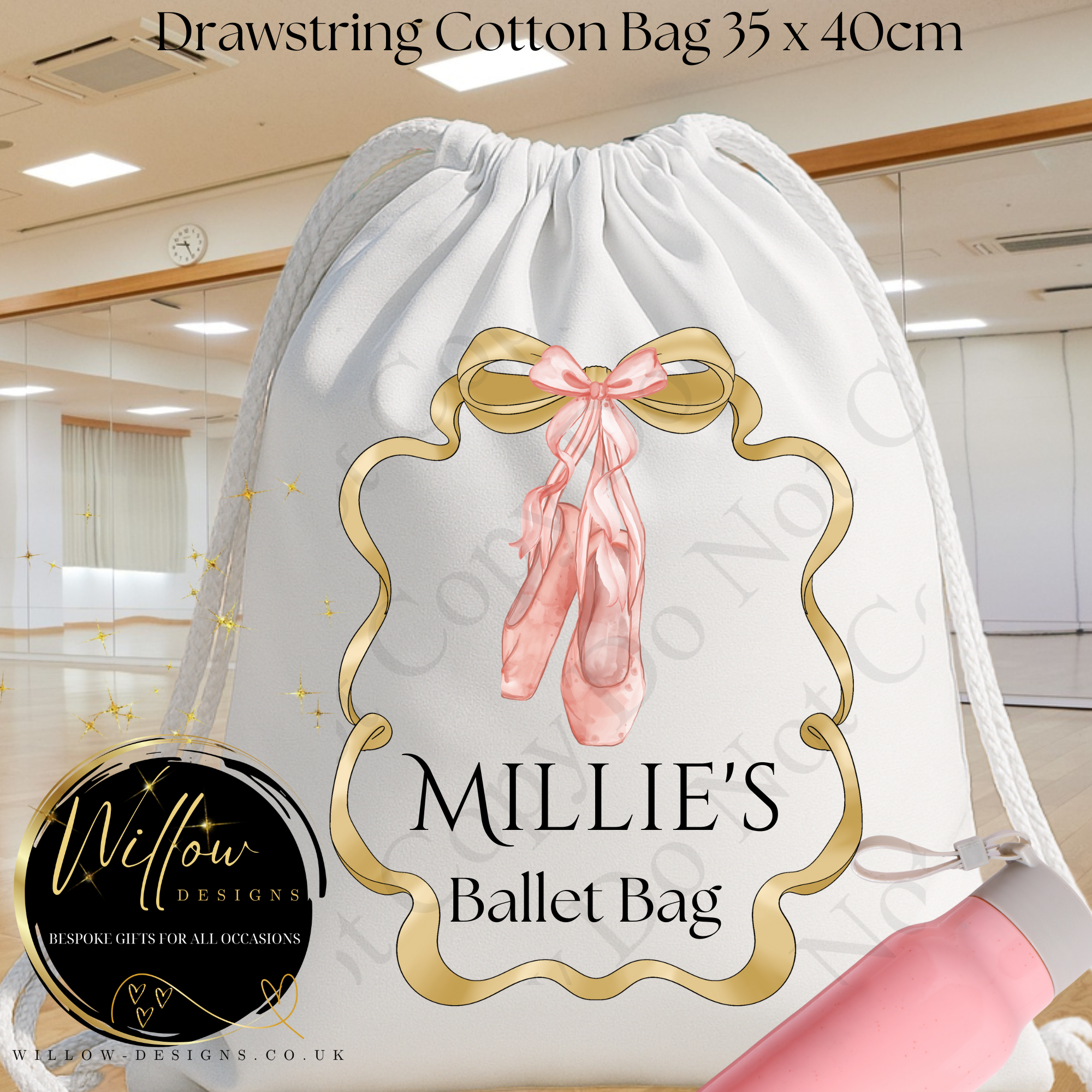 Ballet personalised cotton drawstring bag