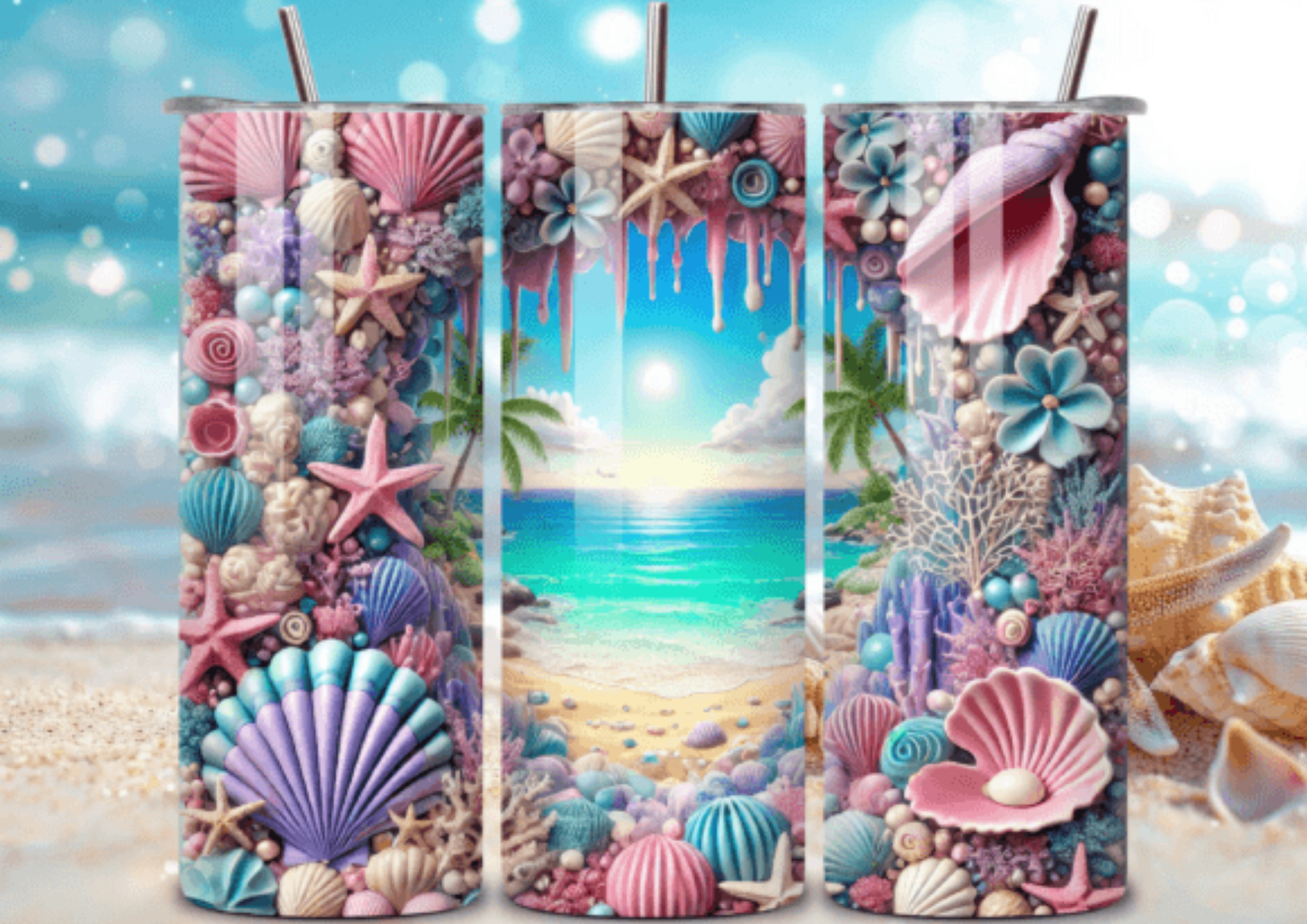 3d beach effect 20oz skinny tumbler (can add name)
