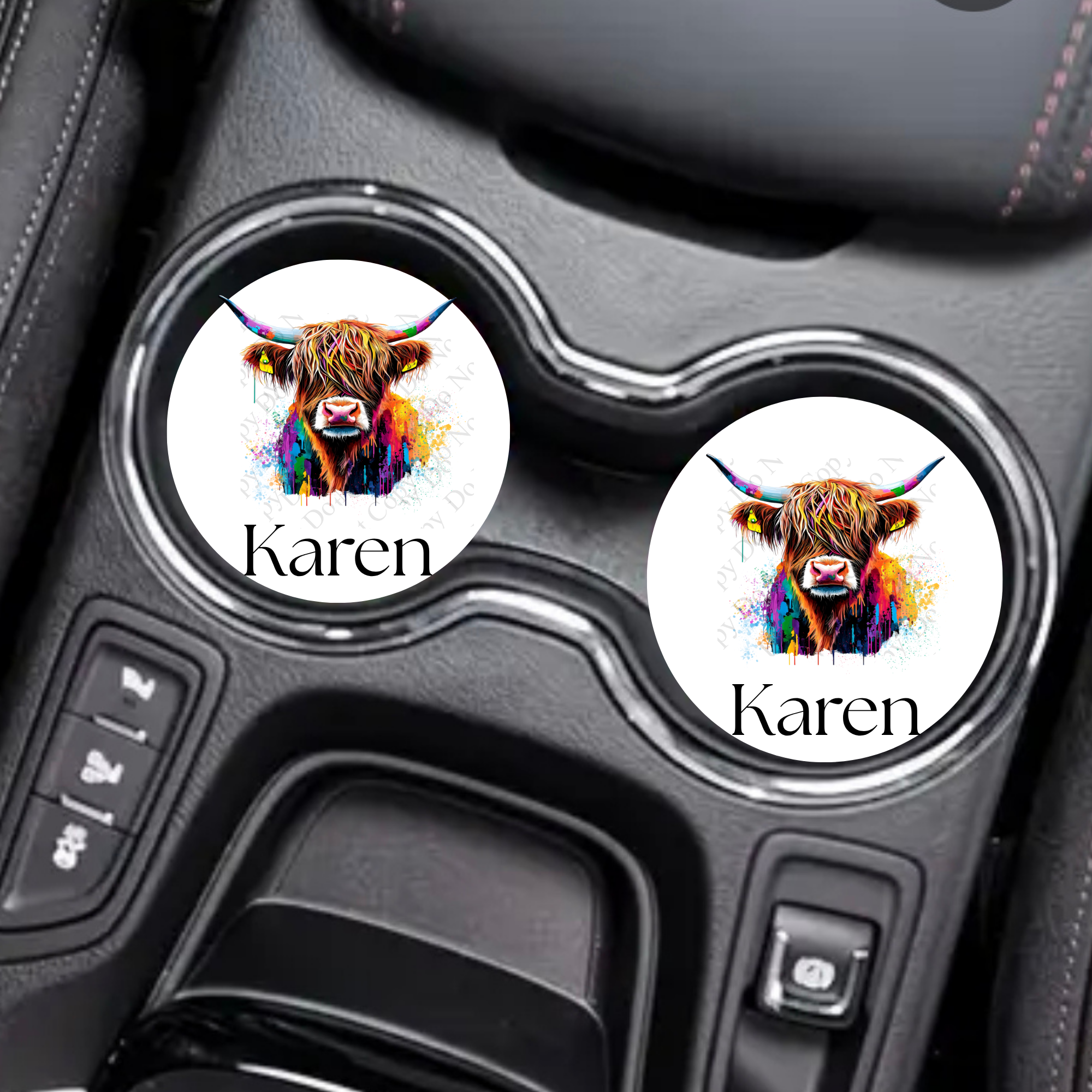 Colourful Highland Cow Car Coaster
