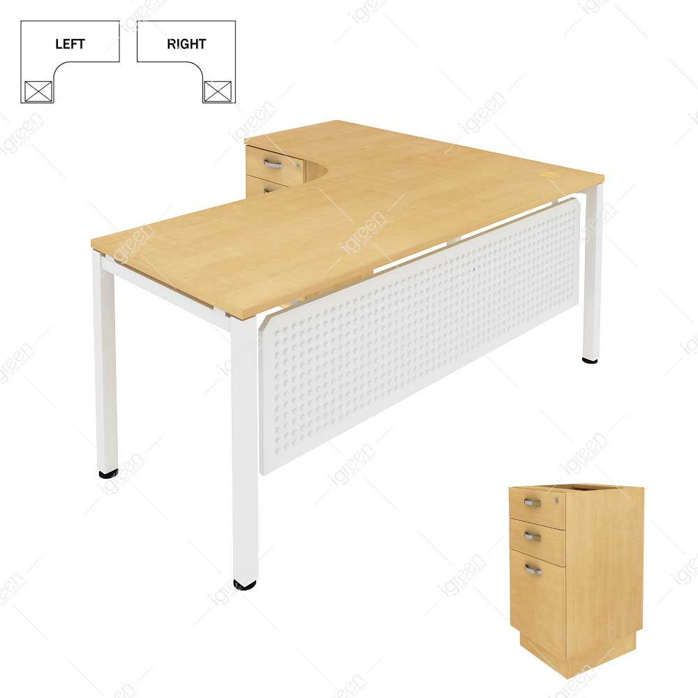 One Series L Shape Office Desk + Drawer (2D1F) 1500/1500W