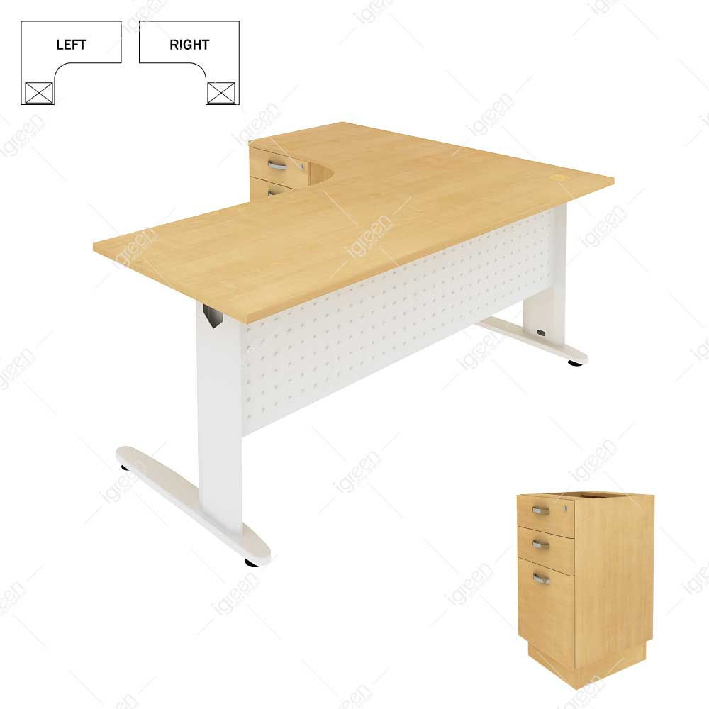 Grow Series L Shape Office Desk + Drawer (2D1F) Grow Series 1800/1500W mm