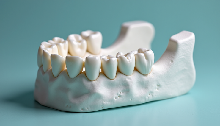 Eye-level view of a surgical model showing jaw bones and teeth alignment