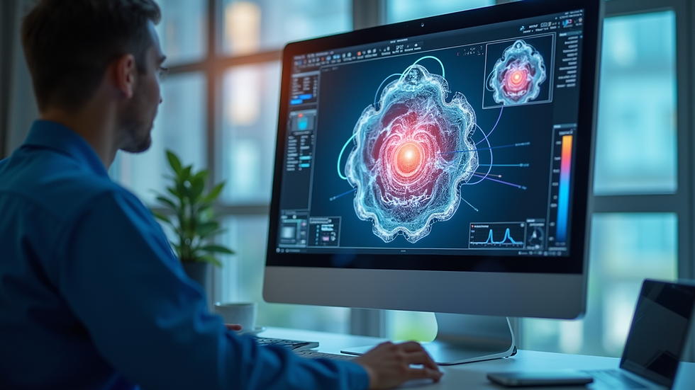 Eye-level view of 3D virtual surgical planning on computer screen