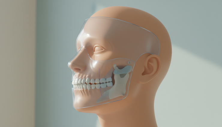 Eye-level view of a facial profile model showing balanced jaw alignment.