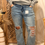 Thumbnail: Raw hem ripped open knee fit flare jeans
