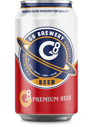 Red can of Bia G8