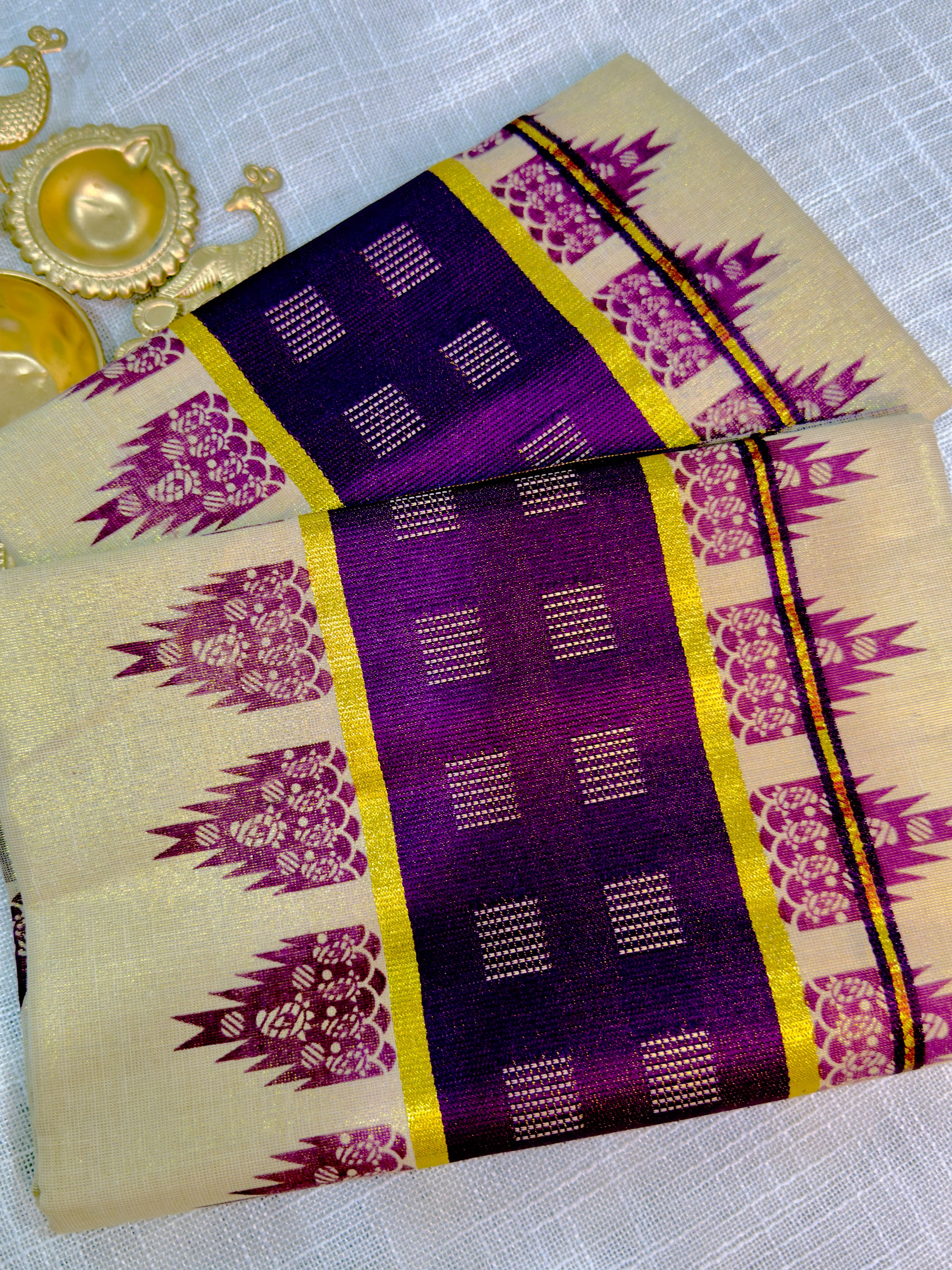 Suvarna- Purple Rich Gold Zari Kasavu Set Mundu