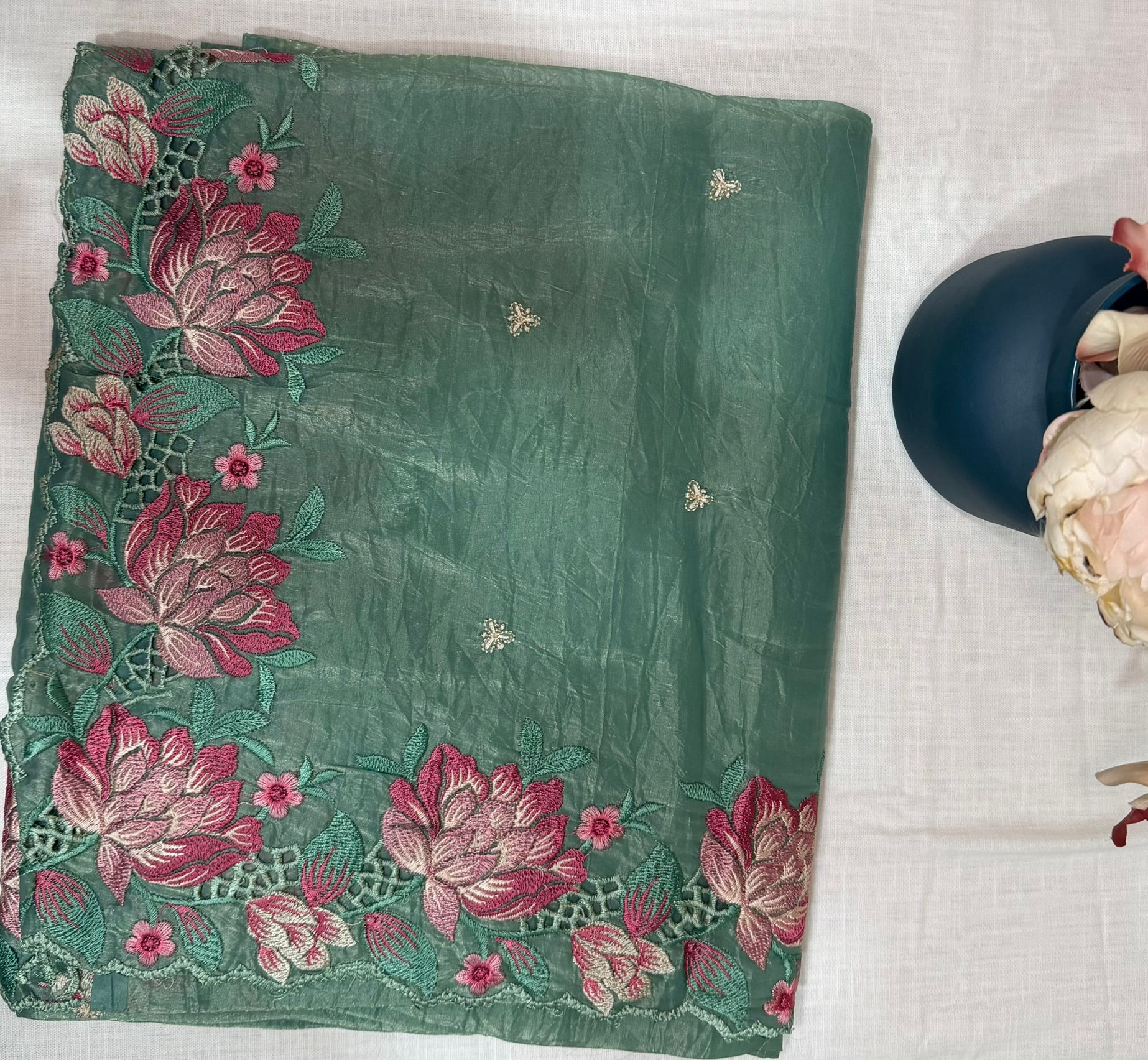Premium Crepe Saree - Teal Green