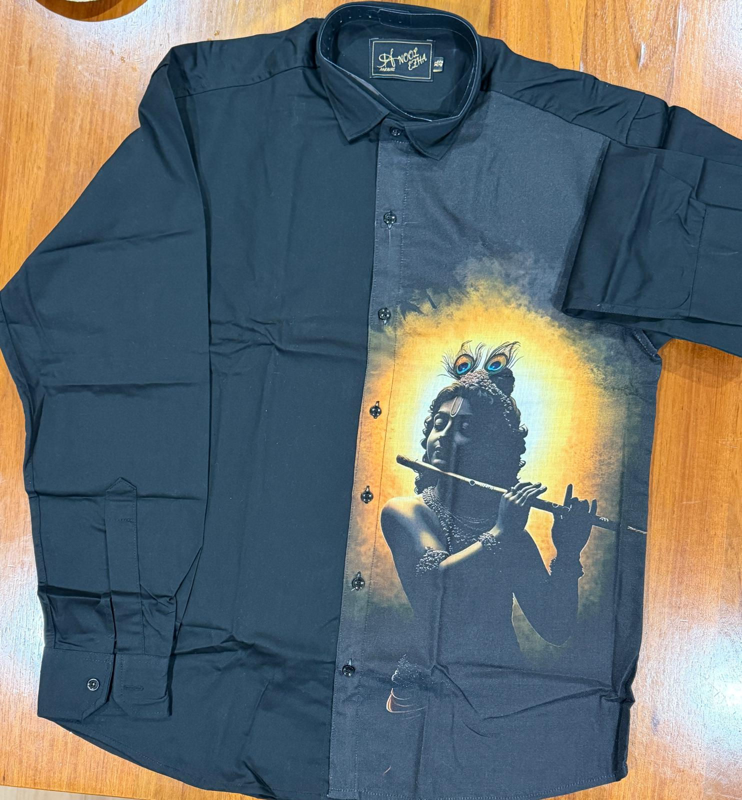 Krishna Printed Cotton Shirt Black