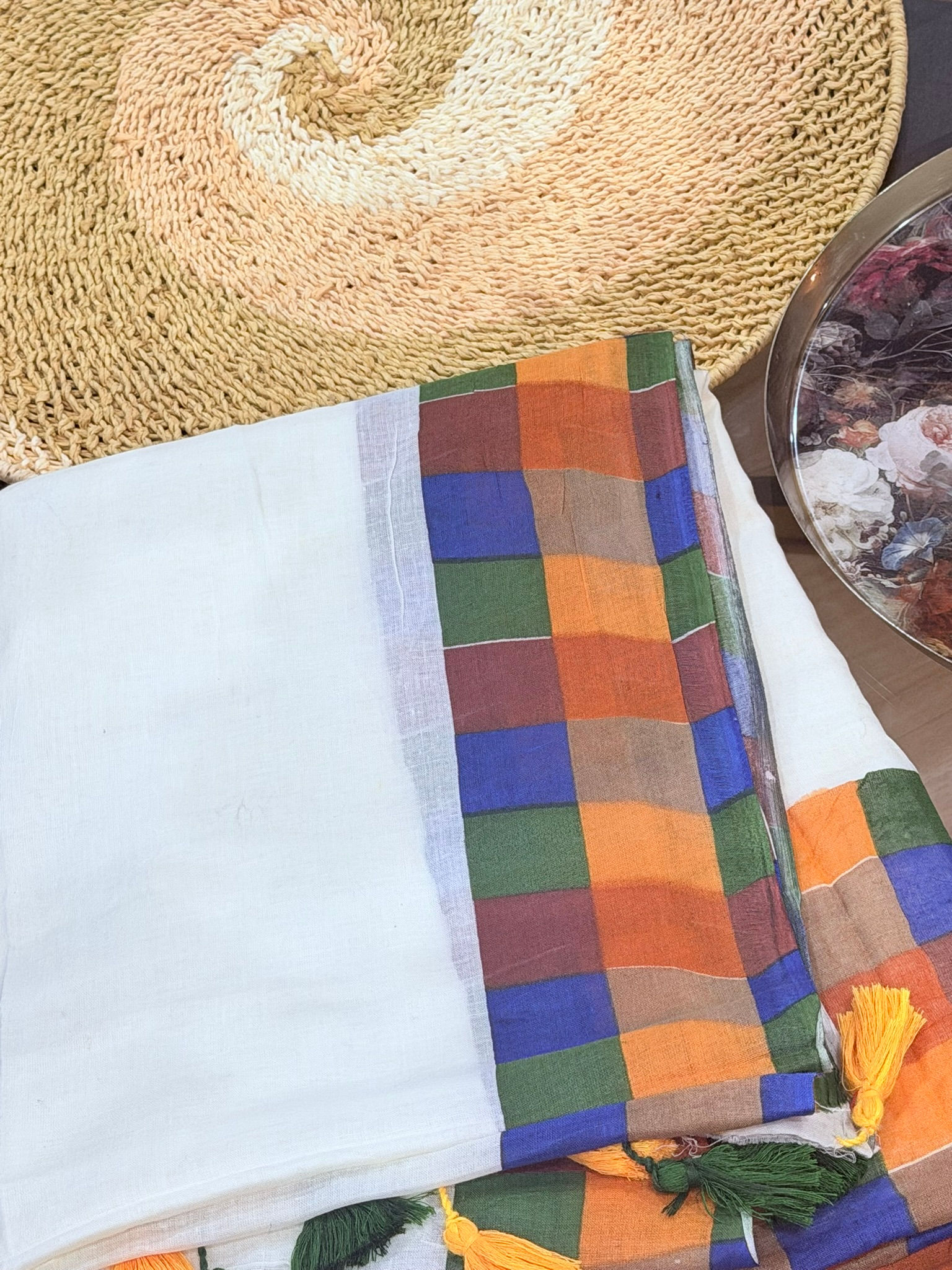 Mulcotton Madras Check Green Orange Blue