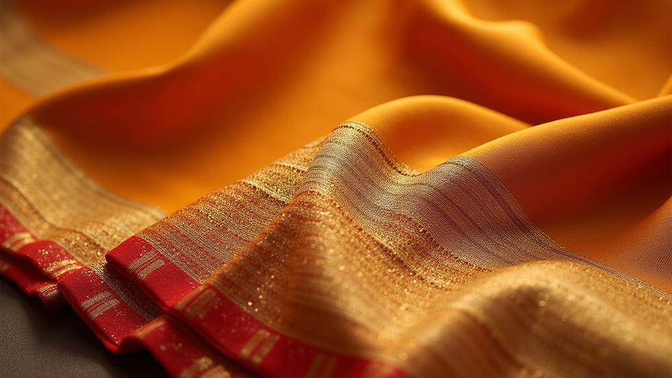 Close-up view of Kerala Kasavu saree fabric showing gold border