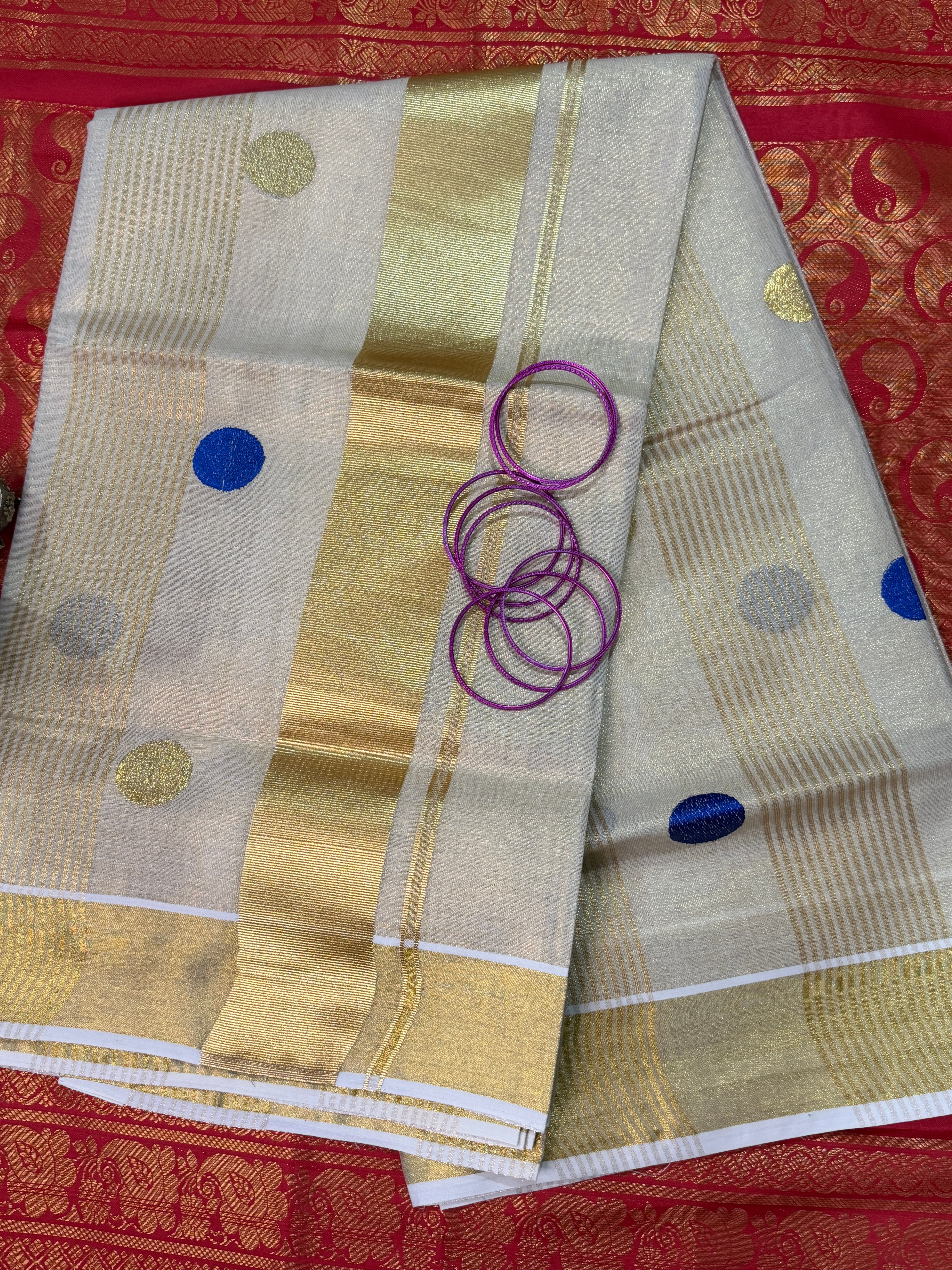 Neelam - Round Gold and Blue Polka Dot Tissue 
