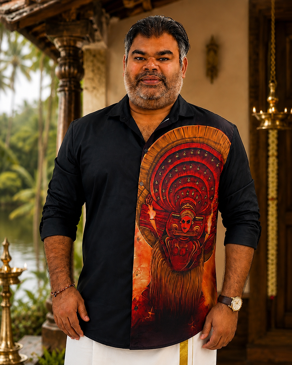 Thaiyam Print Cotton shirt Black
