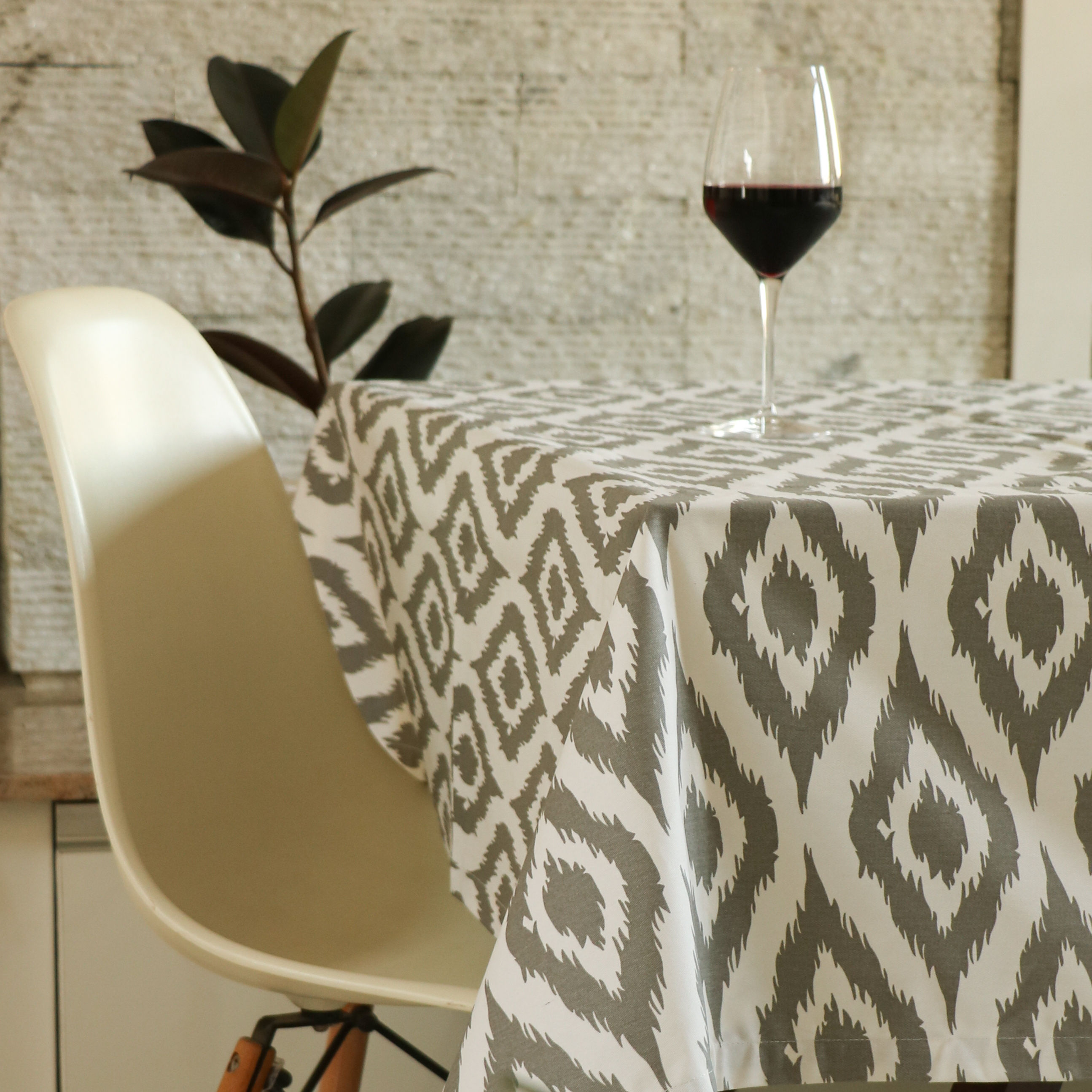 Ikat Inspired Grey Tablecloth