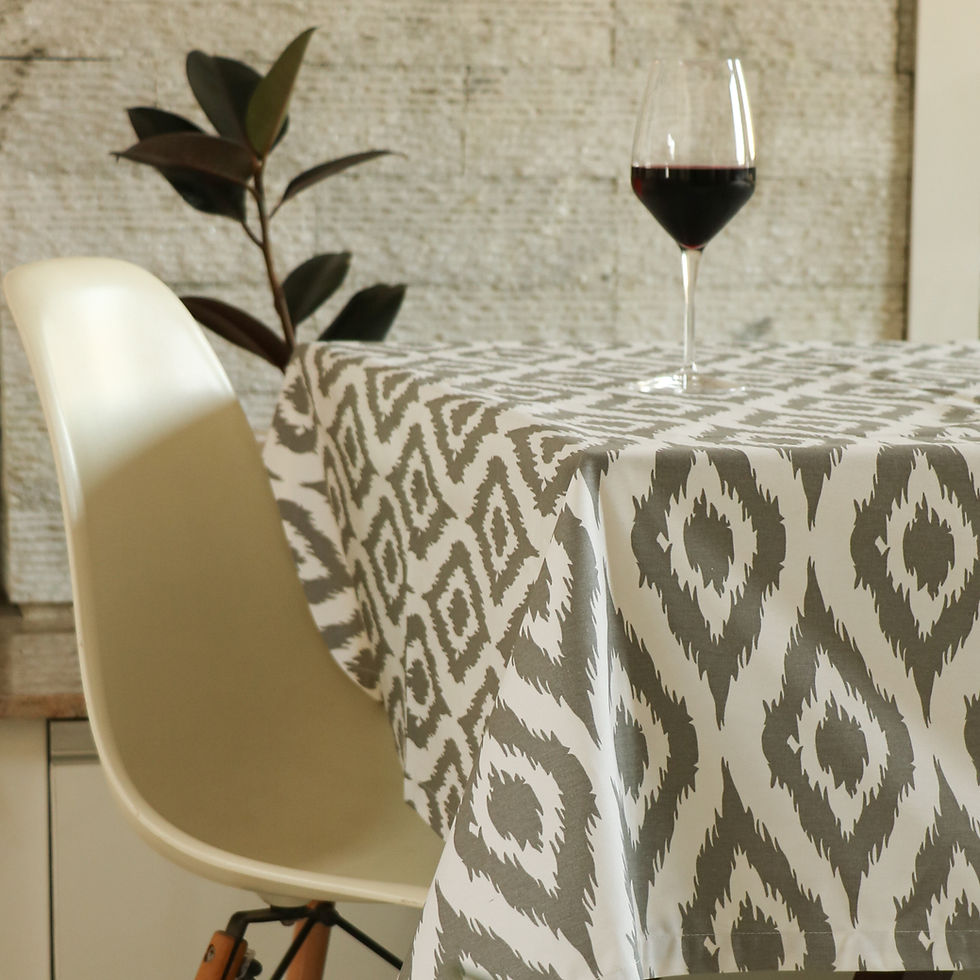 Ikat Inspired Grey Tablecloth