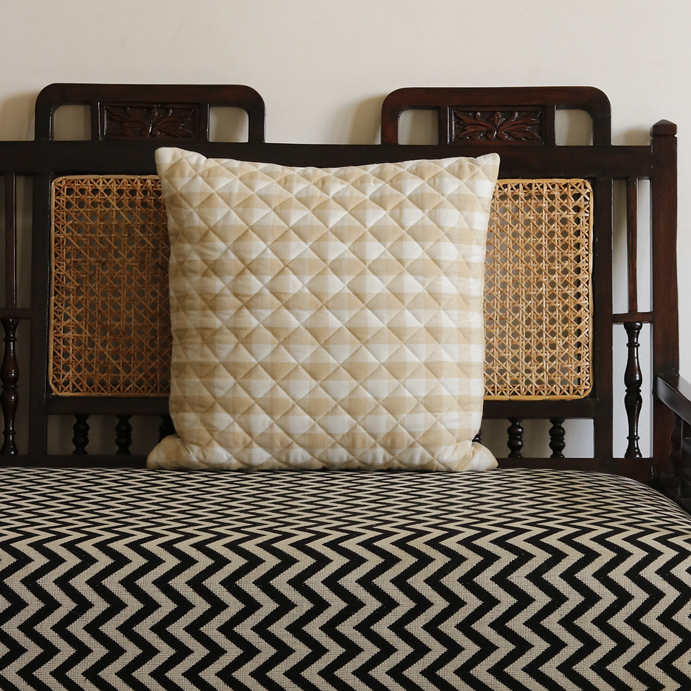 Thumbnail: Farmhouse Beige Checks -Water resistant, Quilted Outdoor Cushion Cover