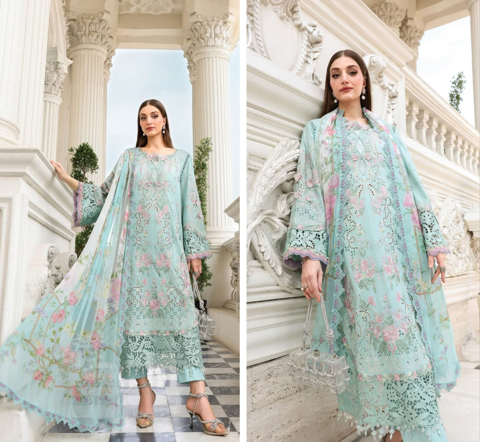 Mariab Luxury Lawn 2026 Eid ul Azha Hit Code D-15 Sky Aqua